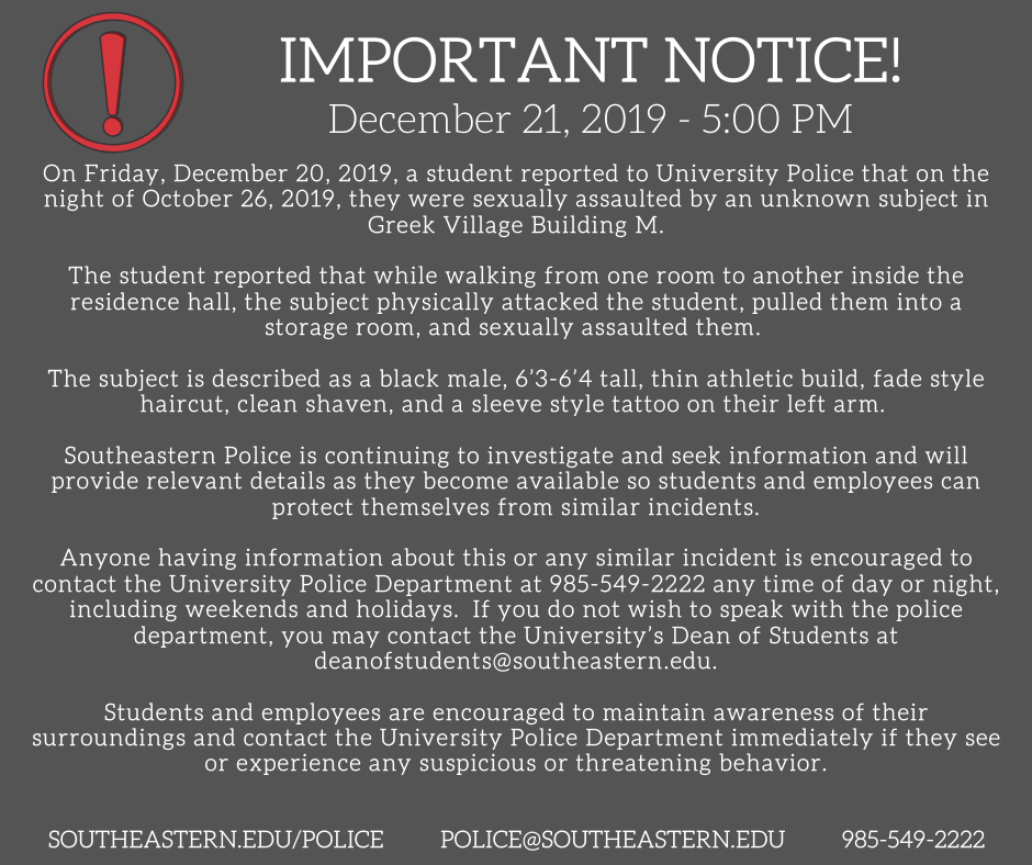 Important Notice 12-21-2019
