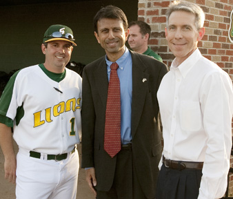Lions Head Baseball Coach Jay Artigues, Governor Bobby Jindal, President John L. Crain