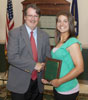 Katie Duhe of Paulina was among the Southeastern Louisiana University students recognized at the College of Business’s annual honors convocation May 3. Duhe received the Distinguished Graduate in Accounting Award and the Accounting Faculty and Alumni Scholarship. Congratulating her is Dean Randy Settoon.