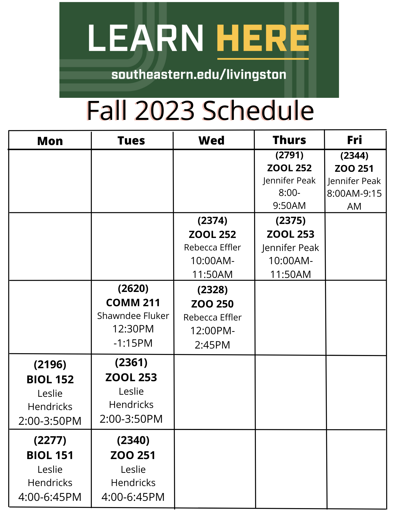 2023 fall classes