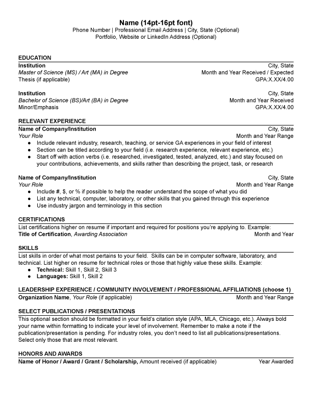 First Year Resume Template