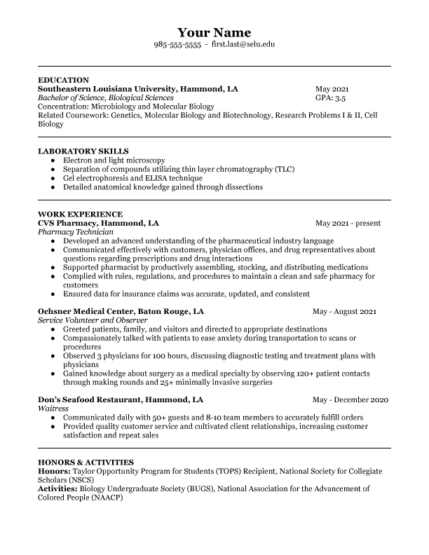 Science Resume Template
