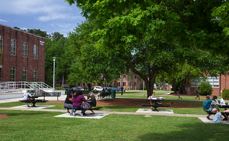 Students Outside on Benches