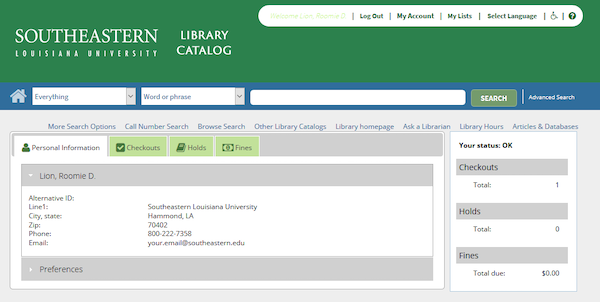 Library Account Screenshot
