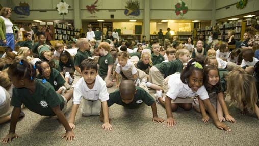 Lab School kids perform their daily push-ups
