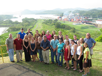 Panama Study Abroad students with the head engineer for the Panama Canal expansion overlooking part of the expansion.