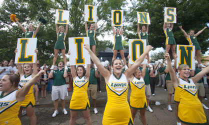 Southeastern cheerleader got the crowd involved at the pep rally during Lionpawlooza.