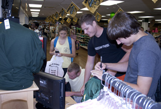 Students sign up for prizes at the bookstore