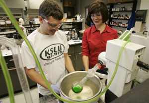 Chemistry & Physics Professor Debra Dolliver with student Smitty Smith in lab