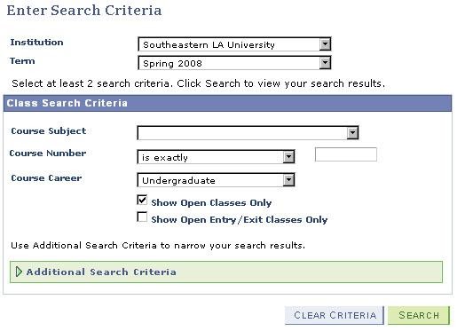 class search criteria