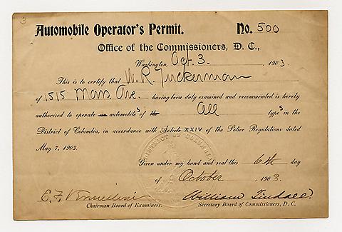 Early driver's license, 1903.