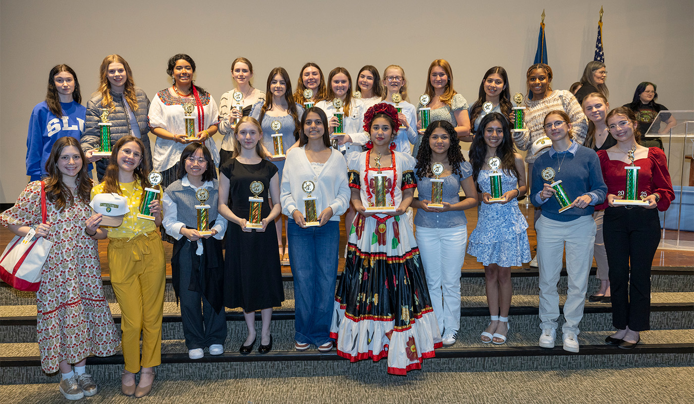 Students from Mount Carmel Academy competed in French and Spanish and placed first in Spanish Theater at Southeastern Louisiana University’s Foreign Language Festival.