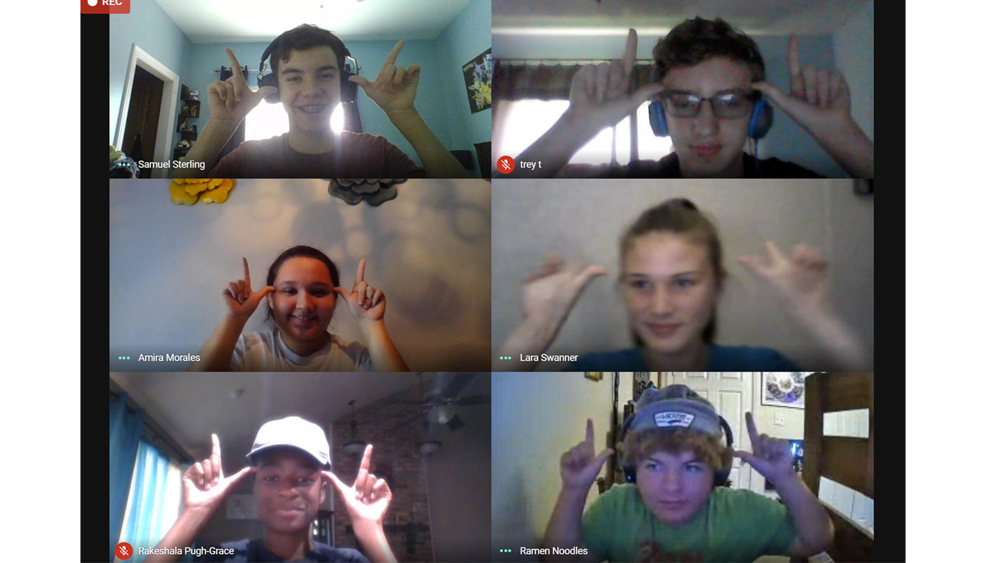 slu code camp zoom call with 6 students lioning up