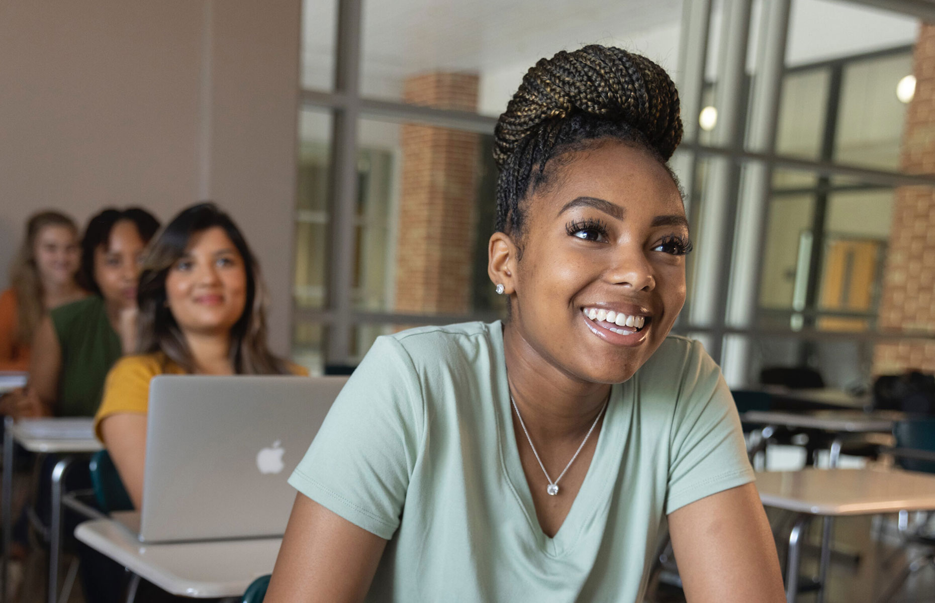 Student in a desk during class.