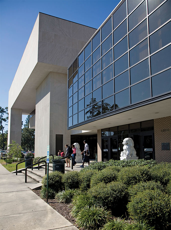 Outside of Sims Memorial Library.