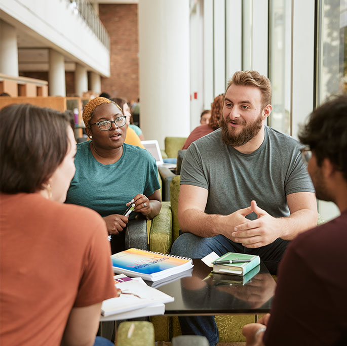 Students talking in the Student Union.