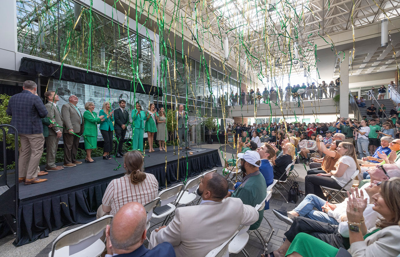 Streamers falling down at the kickoff of Southeastern's Centennial.