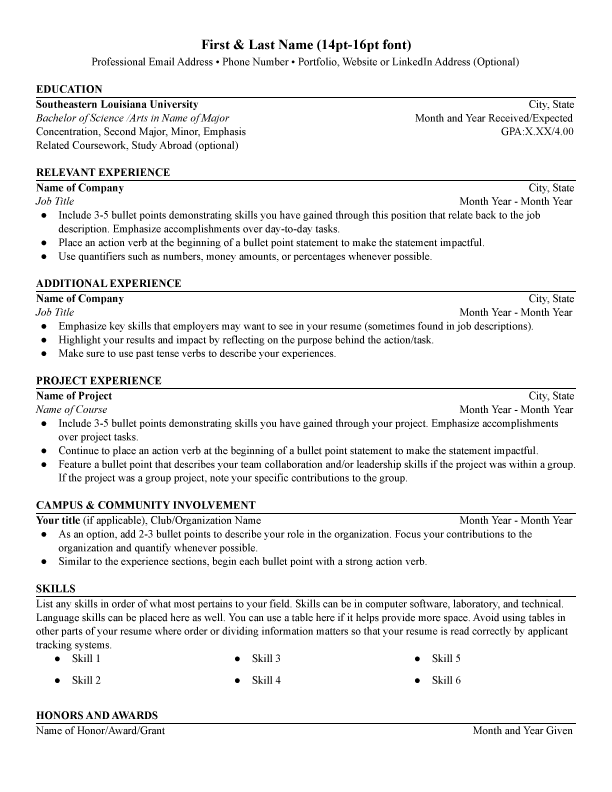 Resume Samples Southeastern Louisiana - BasicResumedocx 